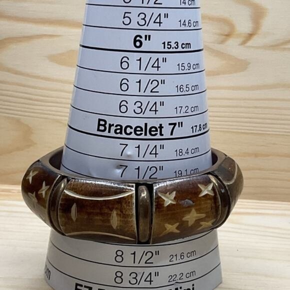 Handcrafted Carved Bangle Bracelet Tribal-Inspired Design & Brown-Tone Finish - Picture 2 of 6